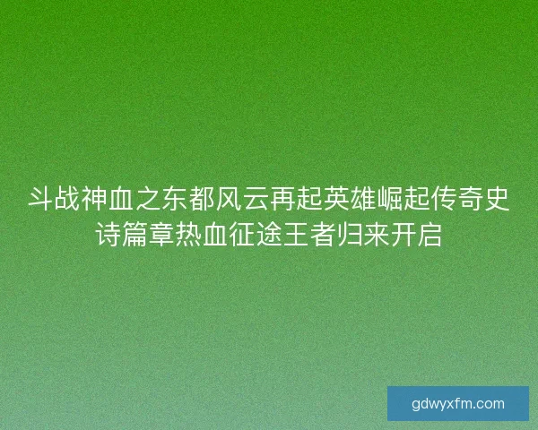斗战神血之东都风云再起英雄崛起传奇史诗篇章热血征途王者归来开启